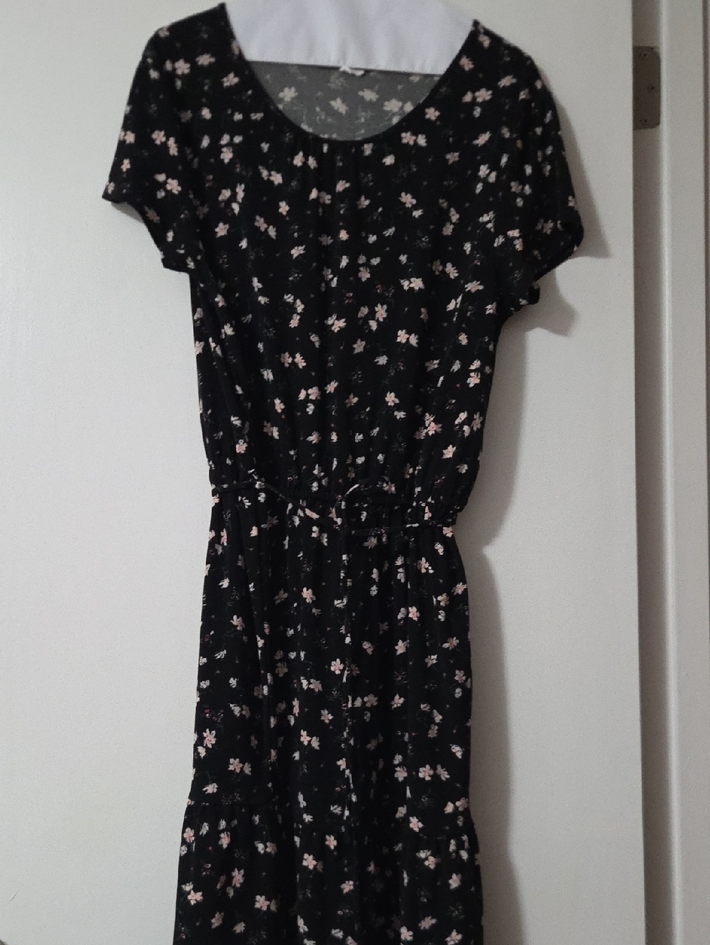 Banana Republic Black Midi Dress with Pink Floral Print